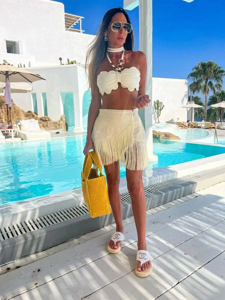 Coya 2 Piece Coord Set - Resortwear Set - full-length shot on model, cream - Miss Mosa By Akanksha
