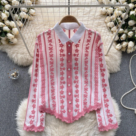 Coya Embroidered Cotton Shirt - front shot on hanger, pink - Miss Mosa By Akanksha