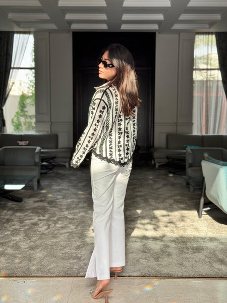 Coya Embroidered Cotton Shirt - back shot on model, black - Miss Mosa By Akanksha