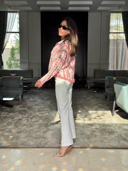 Coya Embroidered Cotton Shirt - side shot on model, pink - Miss Mosa By Akanksha