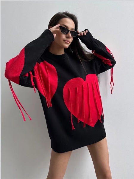 Coya Premium Heart Tassel Dress - front shot on model, black and red - Miss Mosa By Akanksha