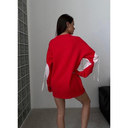 Coya Premium Heart Tassel Dress - back shot on model, red and white - Miss Mosa By Akanksha
