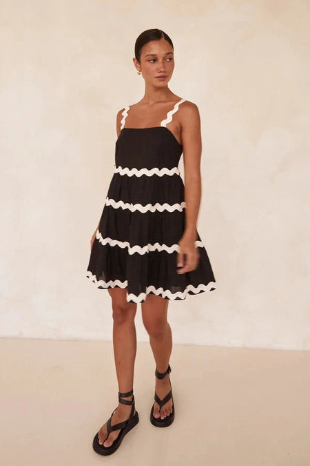 Coya Statement Holiday Dress In Black - full-length shot on model, black - Miss Mosa By Akanksha