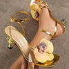Crenza Floral Golden Heels - close-up shot, gold with yellow floral - Miss Mosa By Akanksha