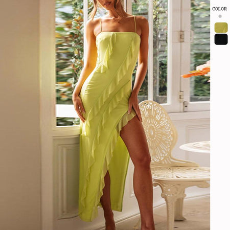 Cresee Ruffled Maxi Dress In Light Yellow - front shot on model - Miss Mosa By Akanksha