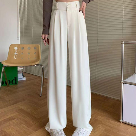 Crest Wide Leg High Waist Pants - full-length shot on model, white - Miss Mosa By Akanksha