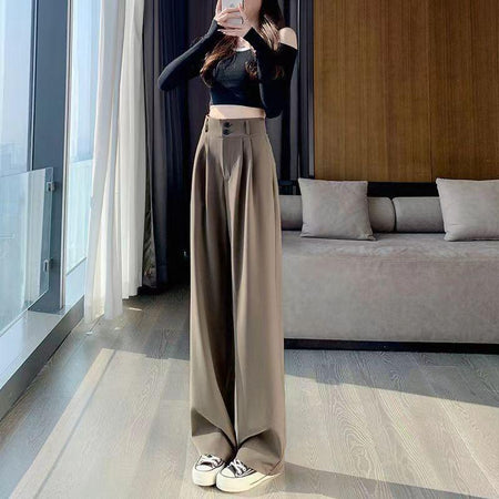 Crest Wide Leg High Waist Pants - full-length shot on model, brown - Miss Mosa By Akanksha
