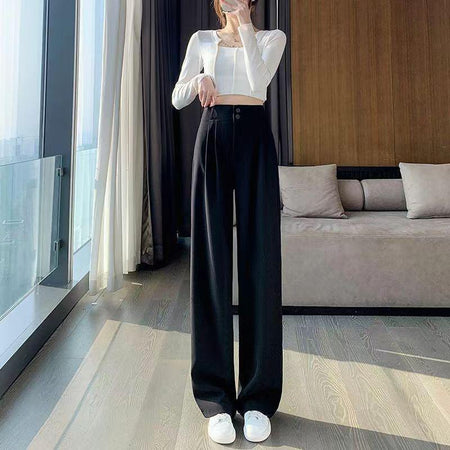 Crest Wide Leg High Waist Pants - full-length shot on model, black - Miss Mosa By Akanksha