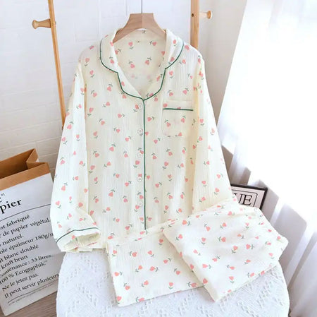 Cresta Cotton Nightsuit In Off-White - flat-lay product shot on hanger - Miss Mosa By Akanksha