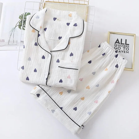 Crobe Heart Cotton Nightsets - Shorts - flat-lay product shot, white - Miss Mosa By Akanksha