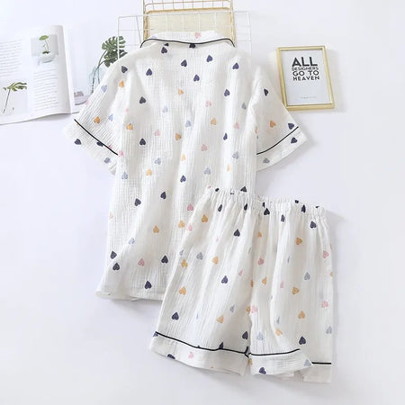Crobe Heart Cotton Nightsets - Shorts - flat-lay product shot, white - Miss Mosa By Akanksha