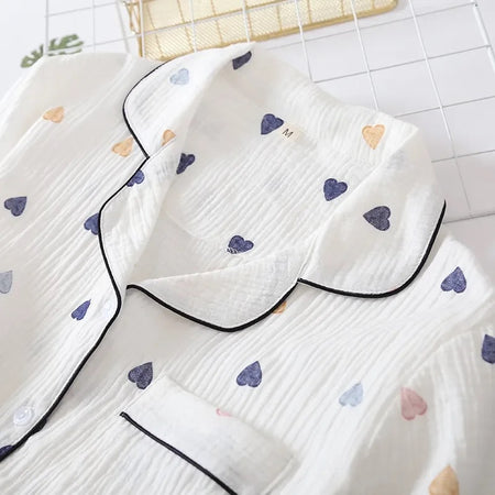 Crobe Heart Cotton Nightsets - Shorts - close-up of collar and pocket, white - Miss Mosa By Akanksha