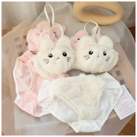 Cute Kitty Lingerie Set In White - flat-lay product shot - Miss Mosa By Akanksha