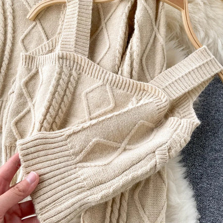 Cyra Premium Woolen Sweater Set In Beige - close-up product shot held in hand - Miss Mosa By Akanksha
