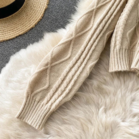 Cyra Premium Woolen Sweater Set In Beige - close-up of sleeve detail - Miss Mosa By Akanksha