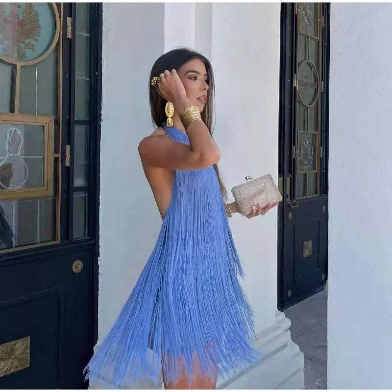 Blue Hue Tasseled Statement Dress - Alamode By Akanksha