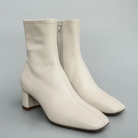 Beige - Dan Short Leather Ankle Boots