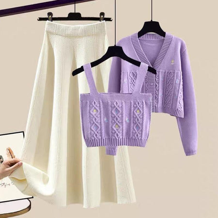 Purple and White - Lilac Mist Woolen 3 Pc Coord Set