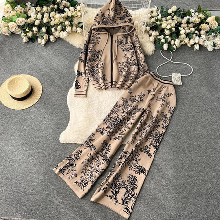 Brown - Fary Floral Woolen Coord Set