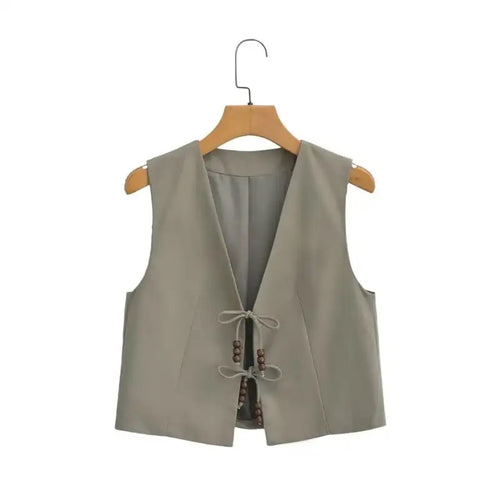 Hansel Knot Up Summer Tops In Pale Olive