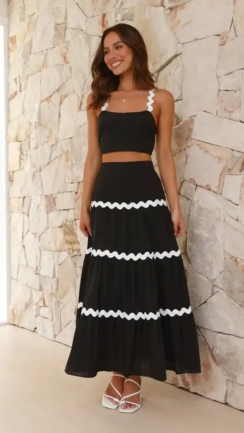 Leh Summer Set of Top with Skirt In Black