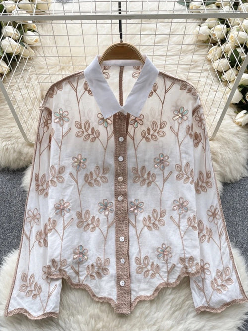 Andrew Embroidered Cotton Shirt In Beige