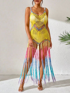 Dabel Tassel Summer Coverup - full-length shot on model, yellow - Miss Mosa By Akanksha