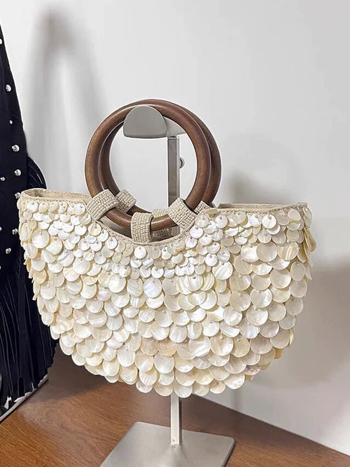 Daisy Sequin Hand Bag With Chain
