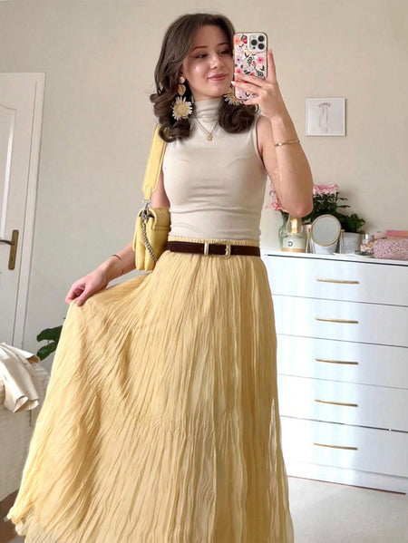 Daisy Summer Skirt in Yellow - full-length shot on model - Miss Mosa By Akanksha