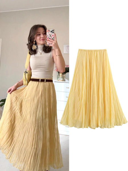 Daisy Summer Skirt in Yellow - full-length shot on model with flat-lay product shot - Miss Mosa By Akanksha