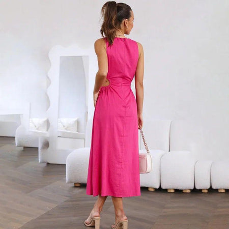 Damla Statement Dress - back shot on model, pink - Miss Mosa By Akanksha