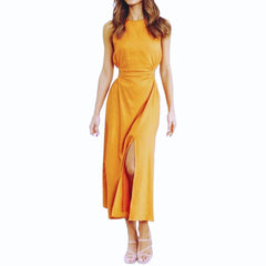 Damla Statement Dress - full-length shot on model, orange - Miss Mosa By Akanksha