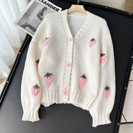 Dane Strawbery Luxe Woolen Cardigan - flat-lay product shot, off-white - Miss Mosa By Akanksha
