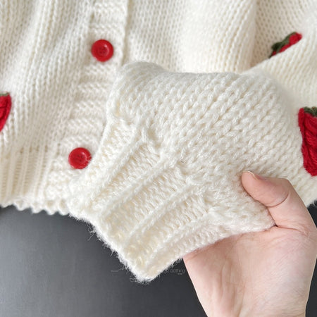 Dane Strawbery Luxe Woolen Cardigan - close-up of cuff detail, off-white - Miss Mosa By Akanksha