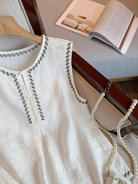 Danica Coord Set with Shorts - neckline close-up shot, white - Miss Mosa By Akanksha