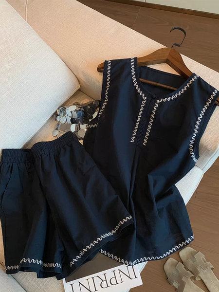 Danica Coord Set with Shorts - flat-lay shot, navy - Miss Mosa By Akanksha