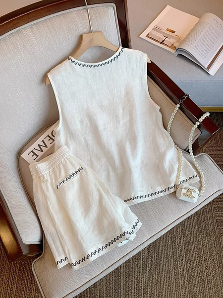 Danica Coord Set with Shorts - flat-lay shot, white - Miss Mosa By Akanksha
