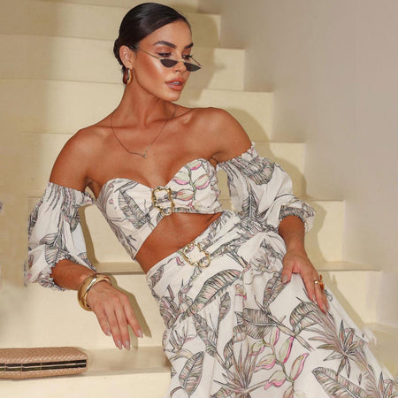 Danisa Statement Summer Holiday Coord In White - seated shot on model - Miss Mosa By Akanksha