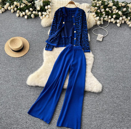 Dara Printed Coord Set With Cape - flat-lay styled shot, blue and black - Miss Mosa By Akanksha