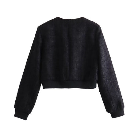 Darcel Woolen Tweed Jacket - back shot product shot, black - Miss Mosa By Akanksha