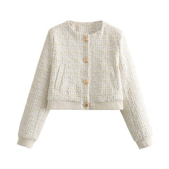 Darcel Woolen Tweed Jacket - front shot product shot, off-white - Miss Mosa By Akanksha