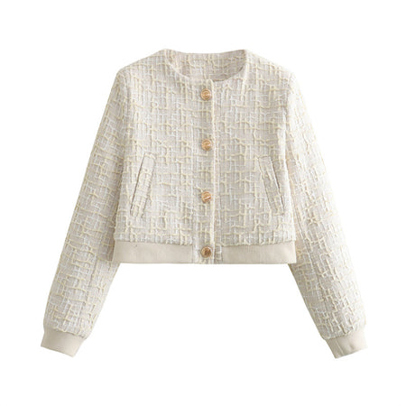 Darcel Woolen Tweed Jacket - front shot product shot, off-white - Miss Mosa By Akanksha