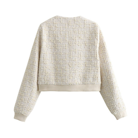 Darcel Woolen Tweed Jacket - back shot product shot, off-white - Miss Mosa By Akanksha
