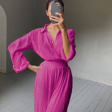 Daria Statement Coord Set In Pink - front shot on model in mirror - Miss Mosa By Akanksha