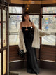 Dary Holiday Statement Satin Maxi Dress - lifestyle shot on model, black - Miss Mosa By Akanksha