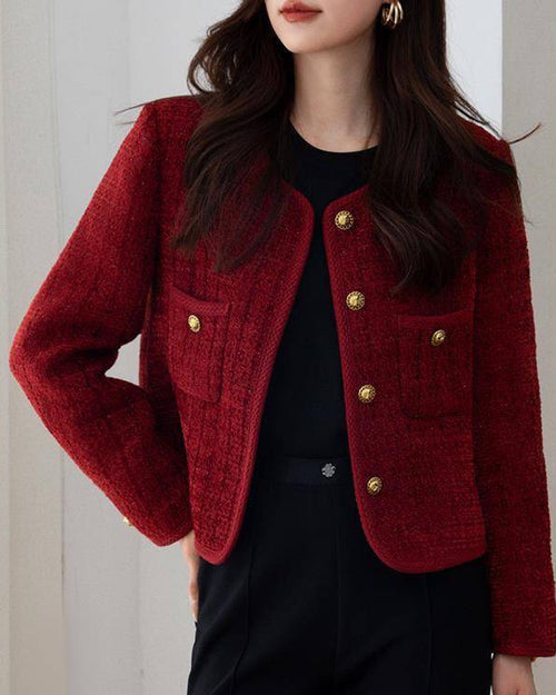 Darya Statement Tweed Jacket in Maroon
