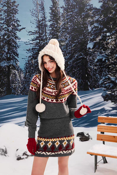 Dasher Luxe Winter Coord Set - full-length shot on model, charcoal grey multicolour - Miss Mosa By Akanksha