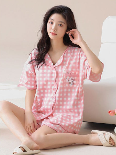 Dawn Two Pc Nightsuit In Peach - seated shot on model - Miss Mosa By Akanksha