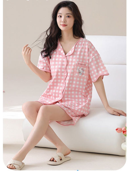 Dawn Two Pc Nightsuit In Peach - seated shot on model - Miss Mosa By Akanksha