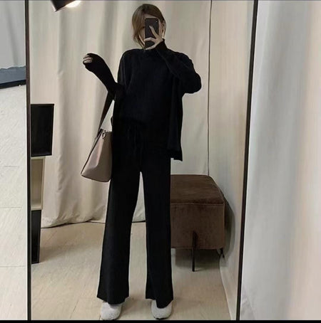 Daylon Winter 3 Pcs Coord Set - full-length front mirror shot on model, black - Miss Mosa By Akanksha